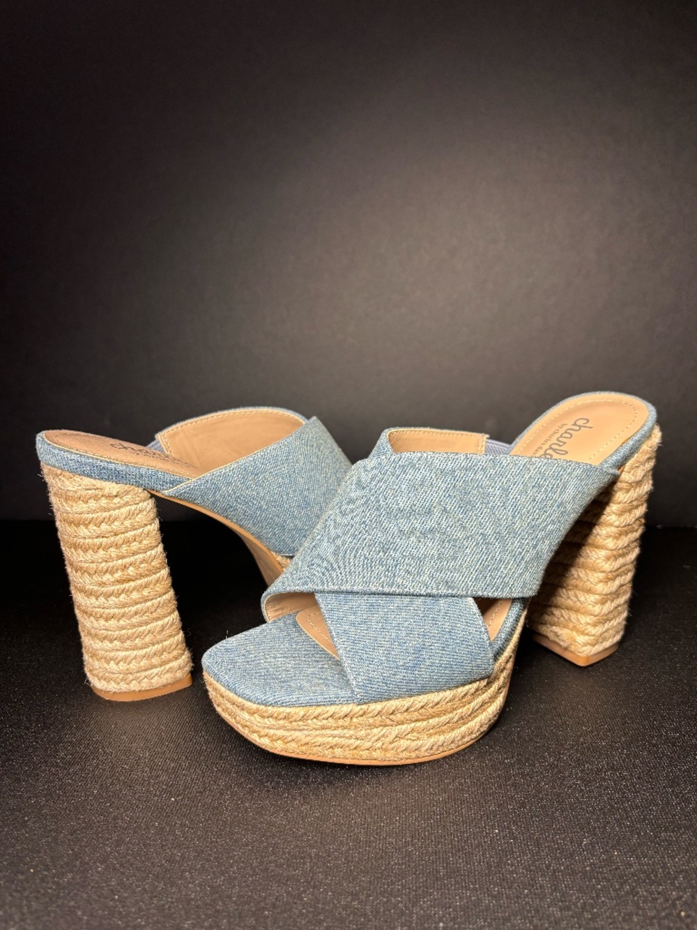 Charles by Charles David Denim Espadrille Platform Mule Heels Size 6